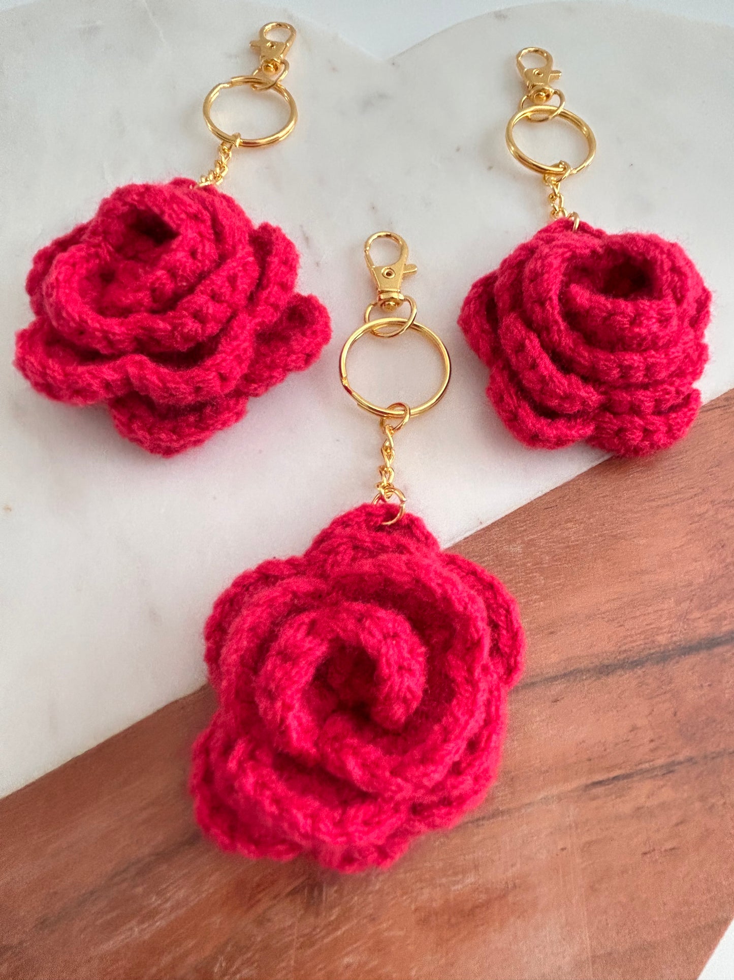 Magenta Crochet Rose Keychain/Bag Charm