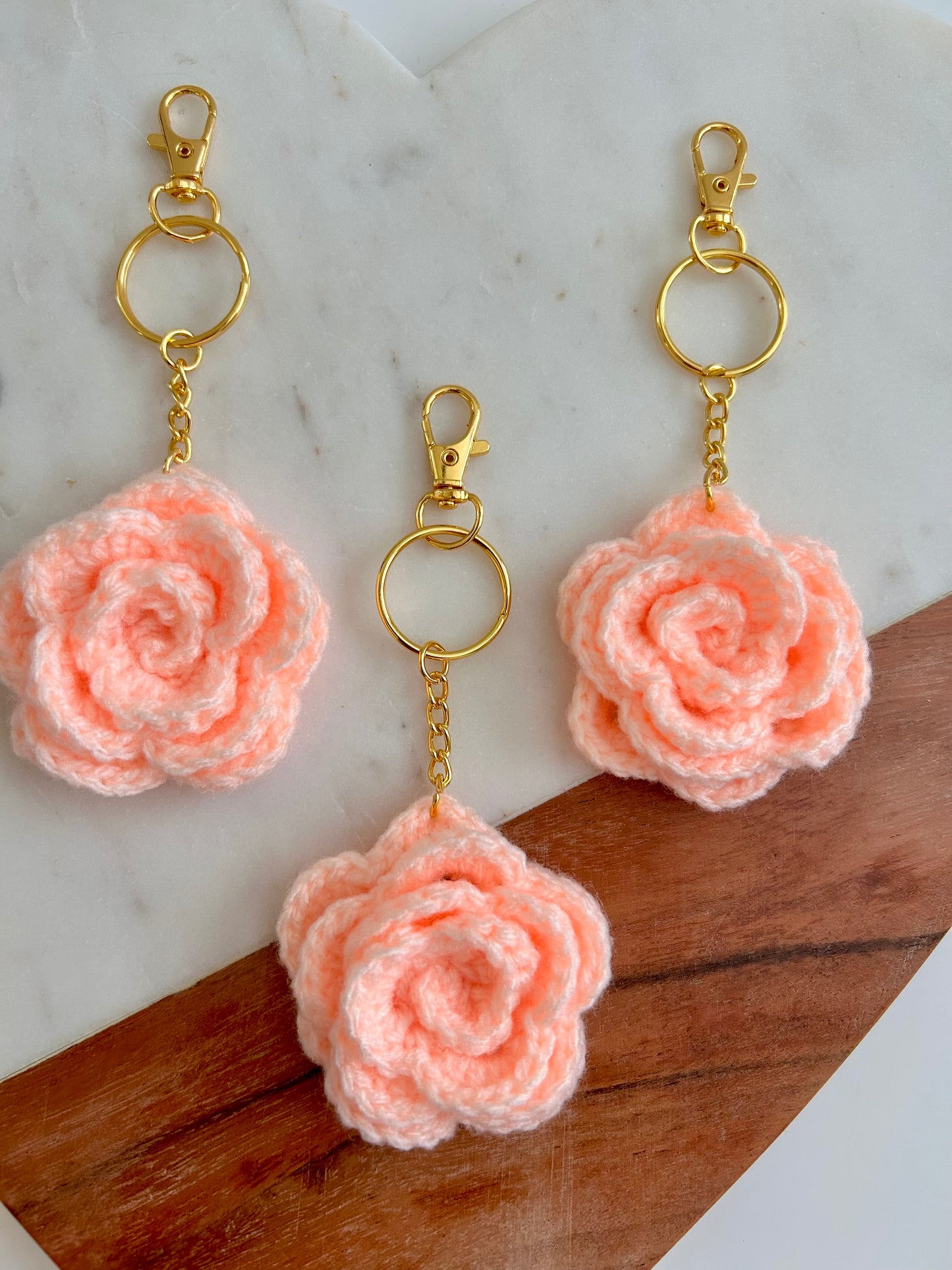 Pale Orange Crochet Rose Keychain/Bag Charm