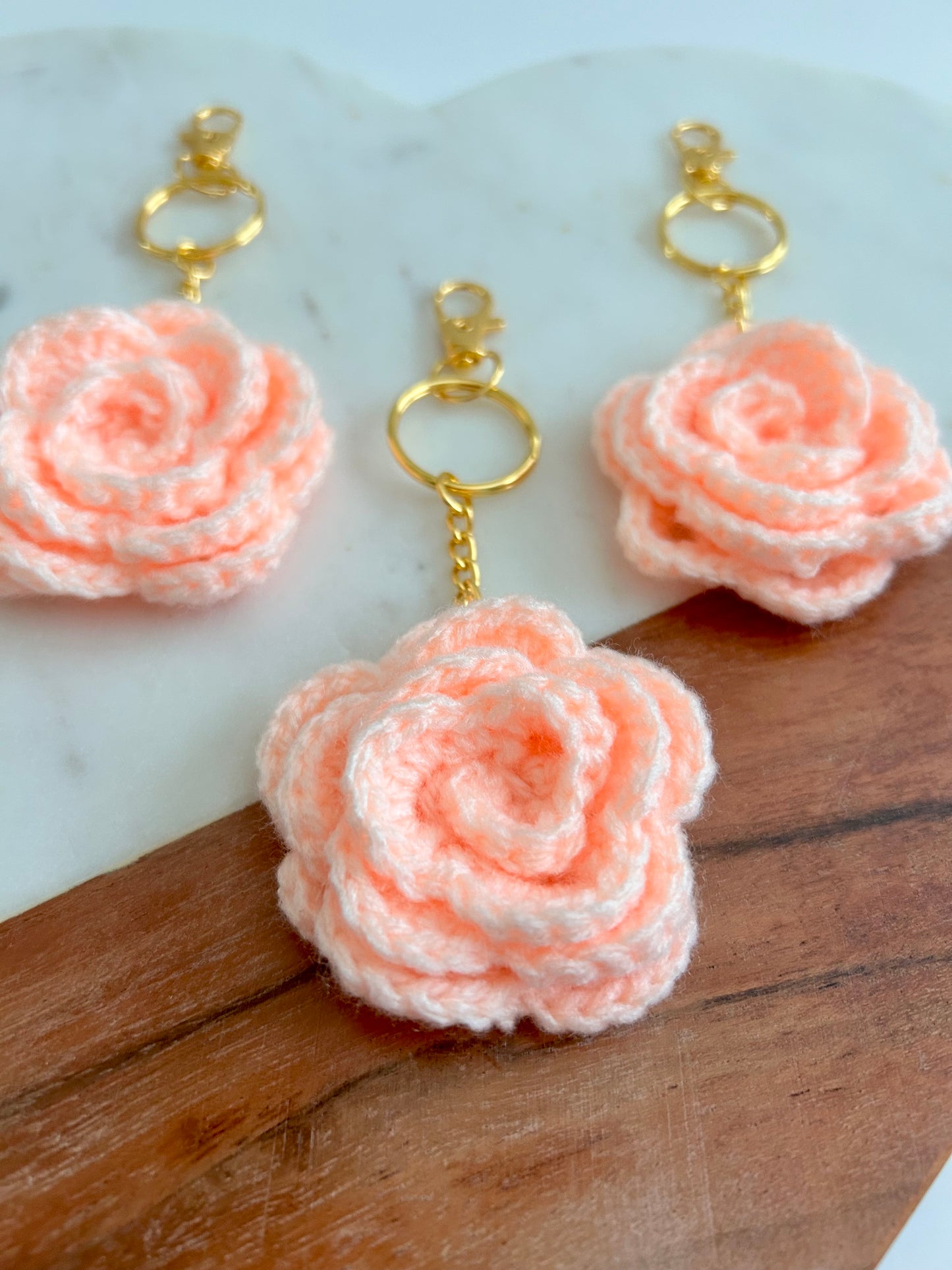 Pale Orange Crochet Rose Keychain/Bag Charm