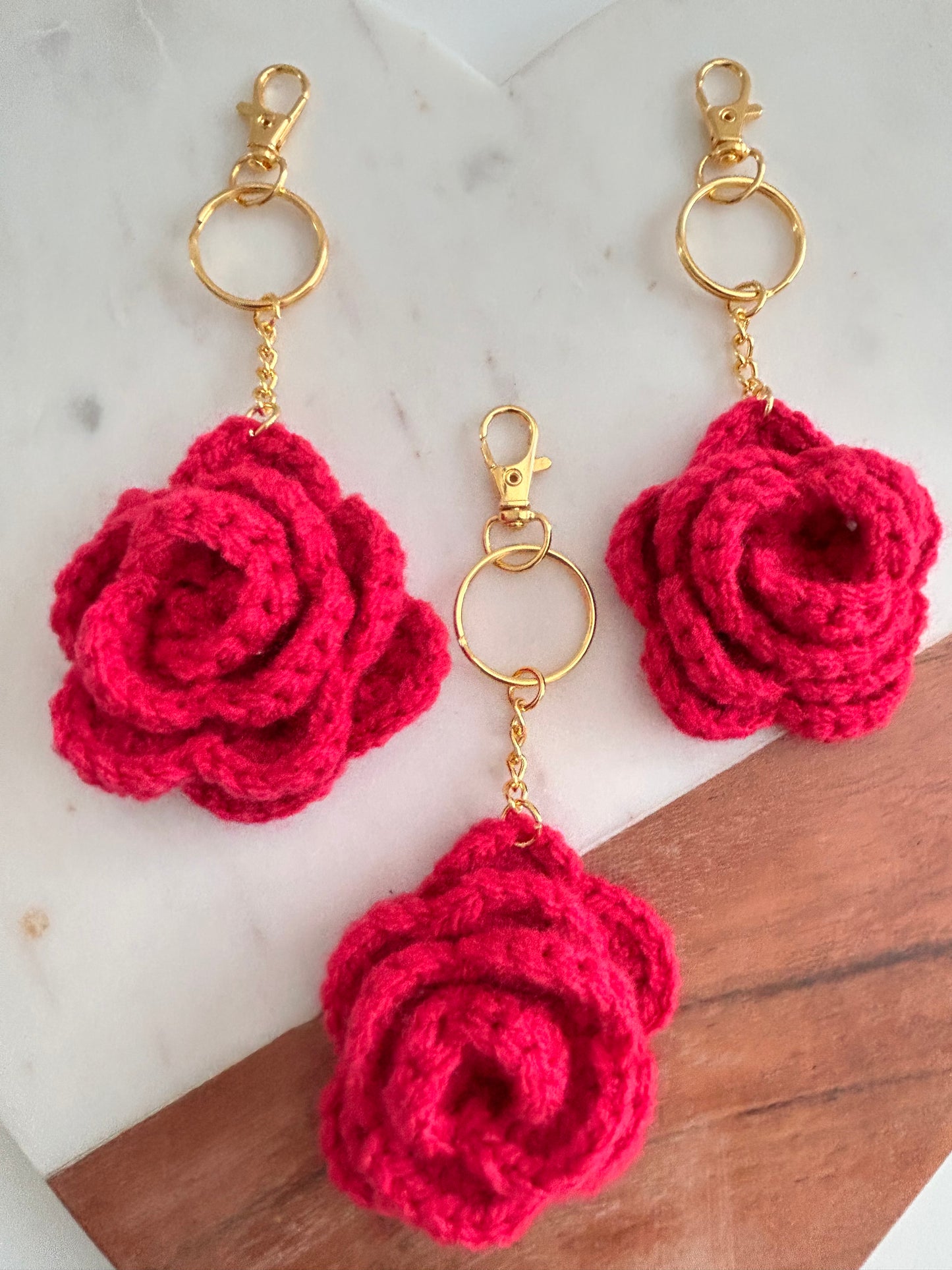 Magenta Crochet Rose Keychain/Bag Charm