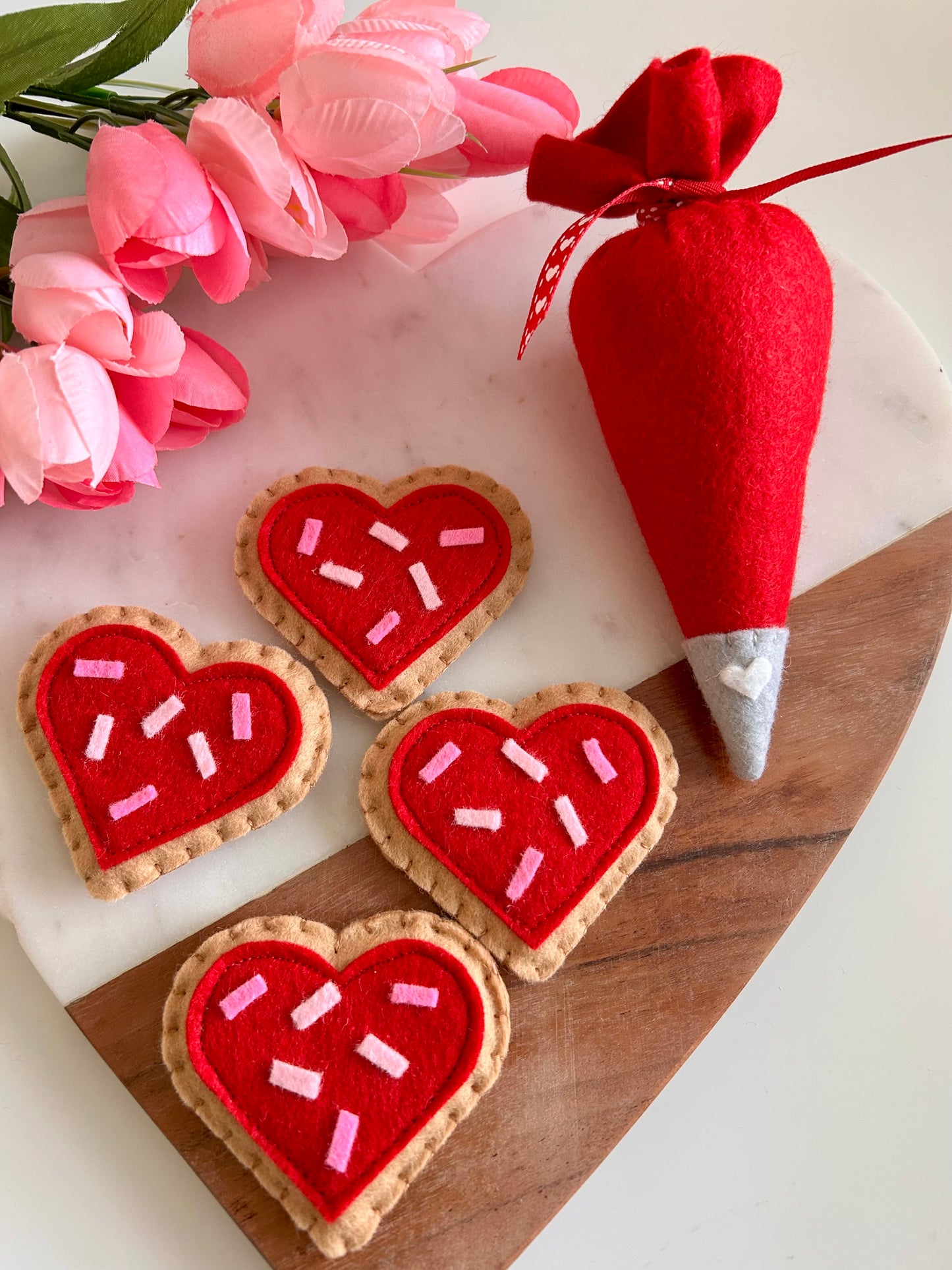 2 Red Felt Heart Sugar Cookies