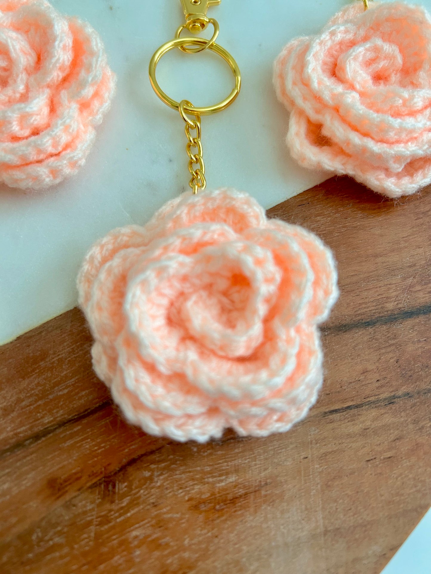 Pale Orange Crochet Rose Keychain/Bag Charm