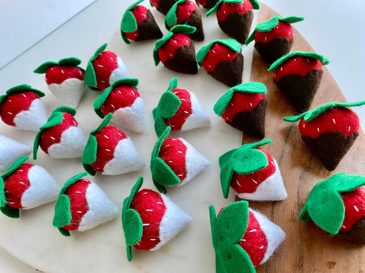 Felt 2 White and 2 Chocolate Covered Strawberries