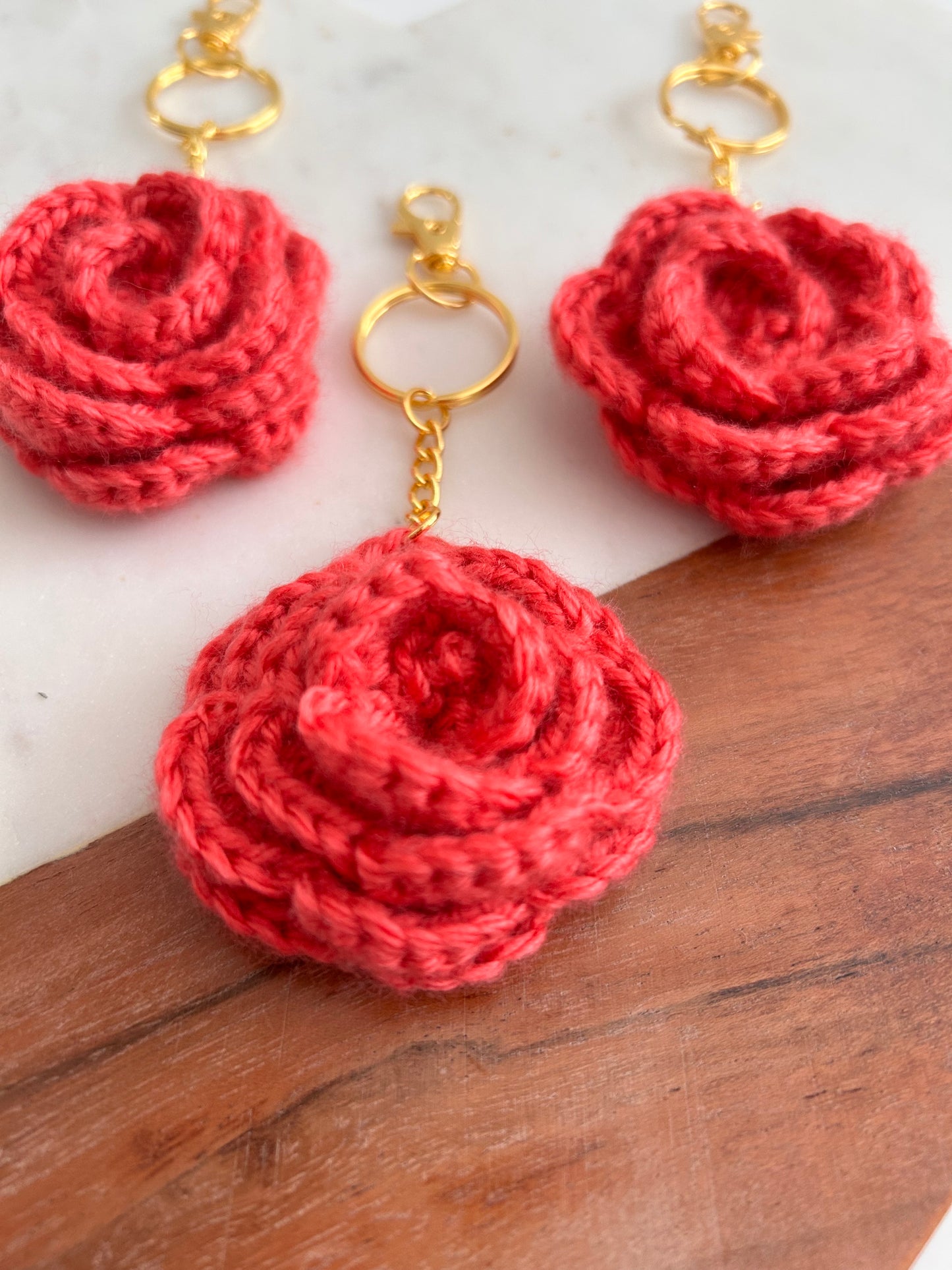 Dusty Rose Crochet Rose Keychain/Bag Charm
