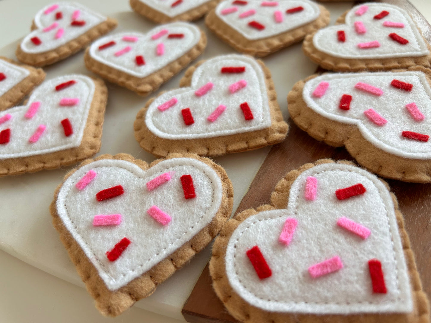 2 White Felt Heart Sugar Cookies