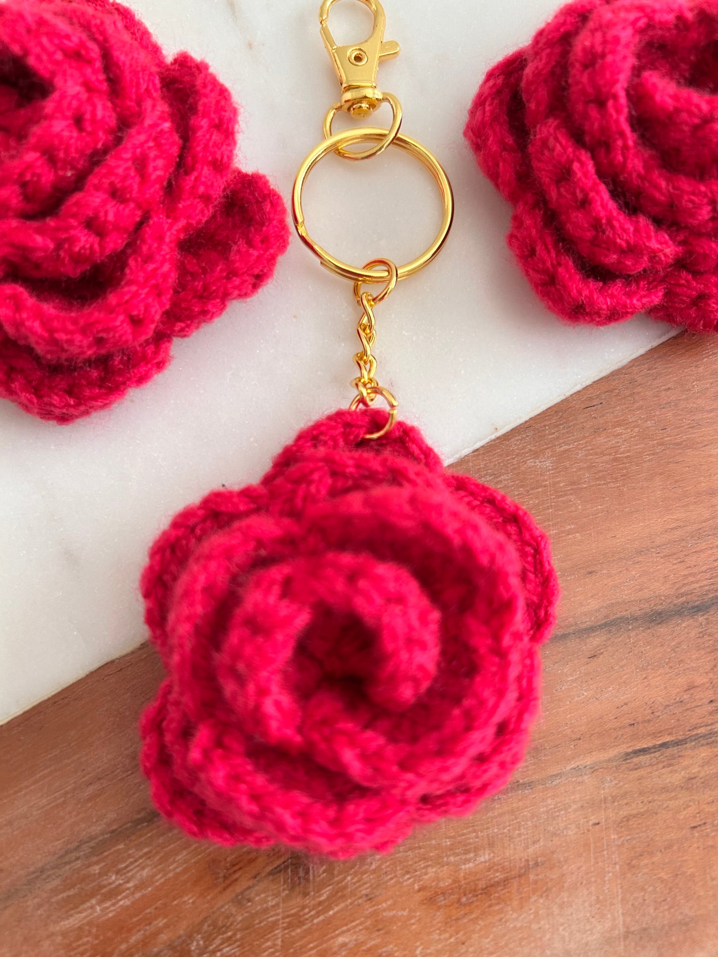 Magenta Crochet Rose Keychain/Bag Charm