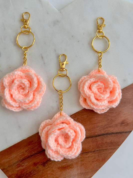 Pale Orange Crochet Rose Keychain/Bag Charm