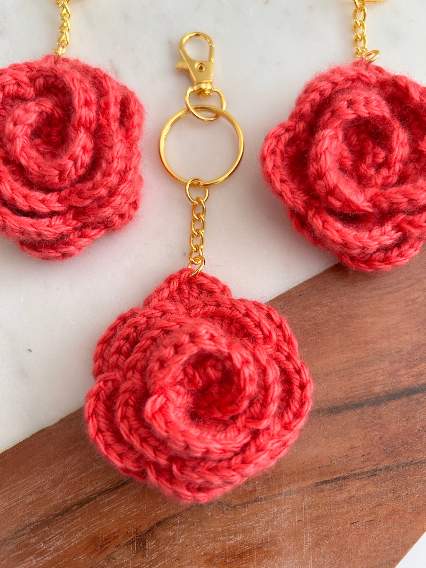 Dusty Rose Crochet Rose Keychain/Bag Charm