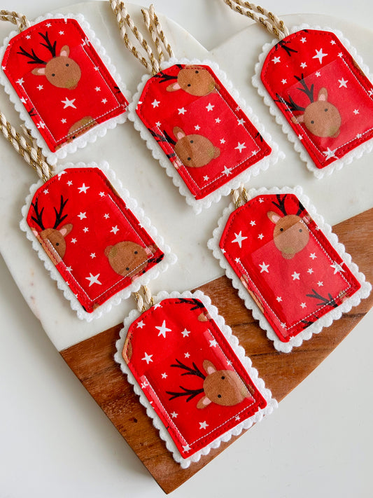 2 Red Reindeer Christmas Gift Tags