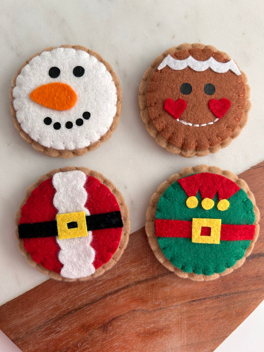 4 Round Felt Christmas Cookies