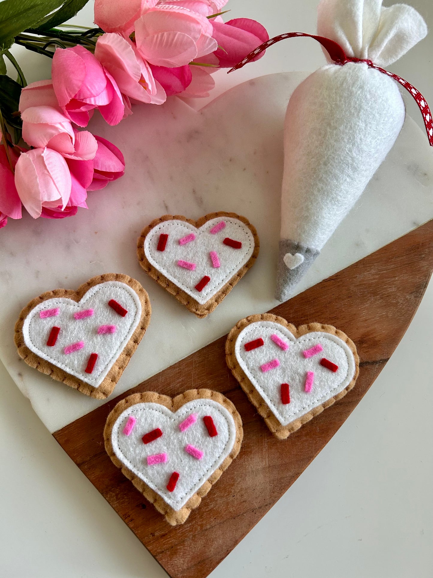 2 White Felt Heart Sugar Cookies