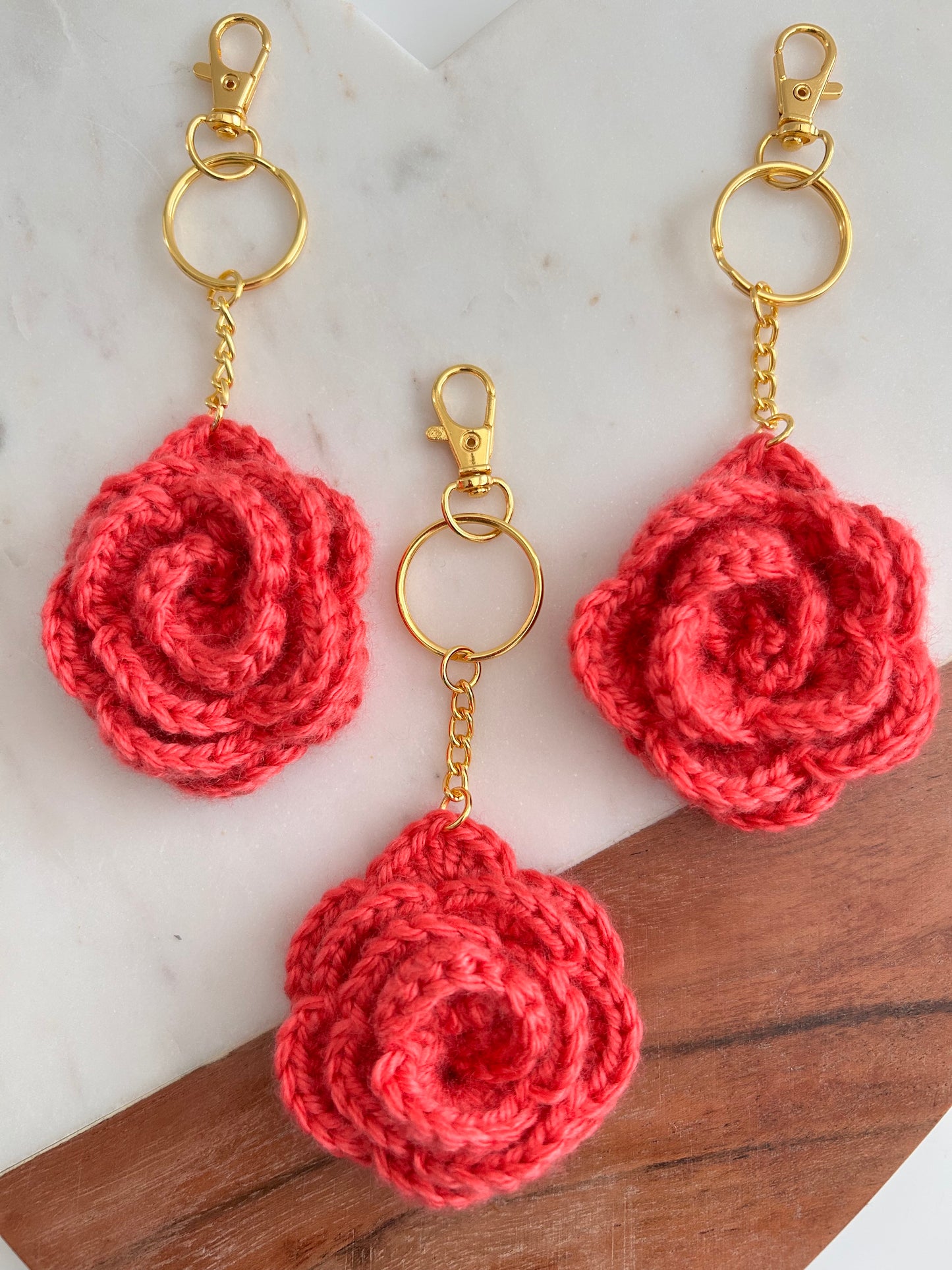 Dusty Rose Crochet Rose Keychain/Bag Charm