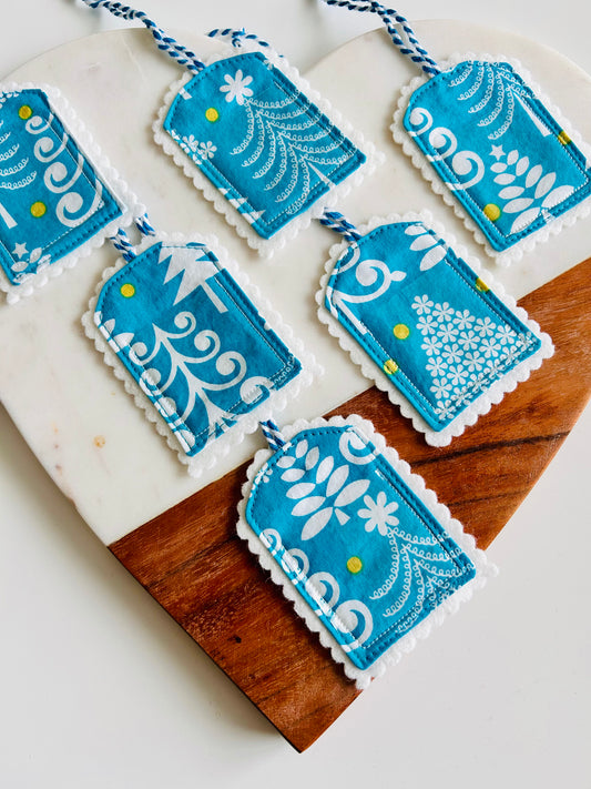 2 Blue Christmas Tree Gift Tags