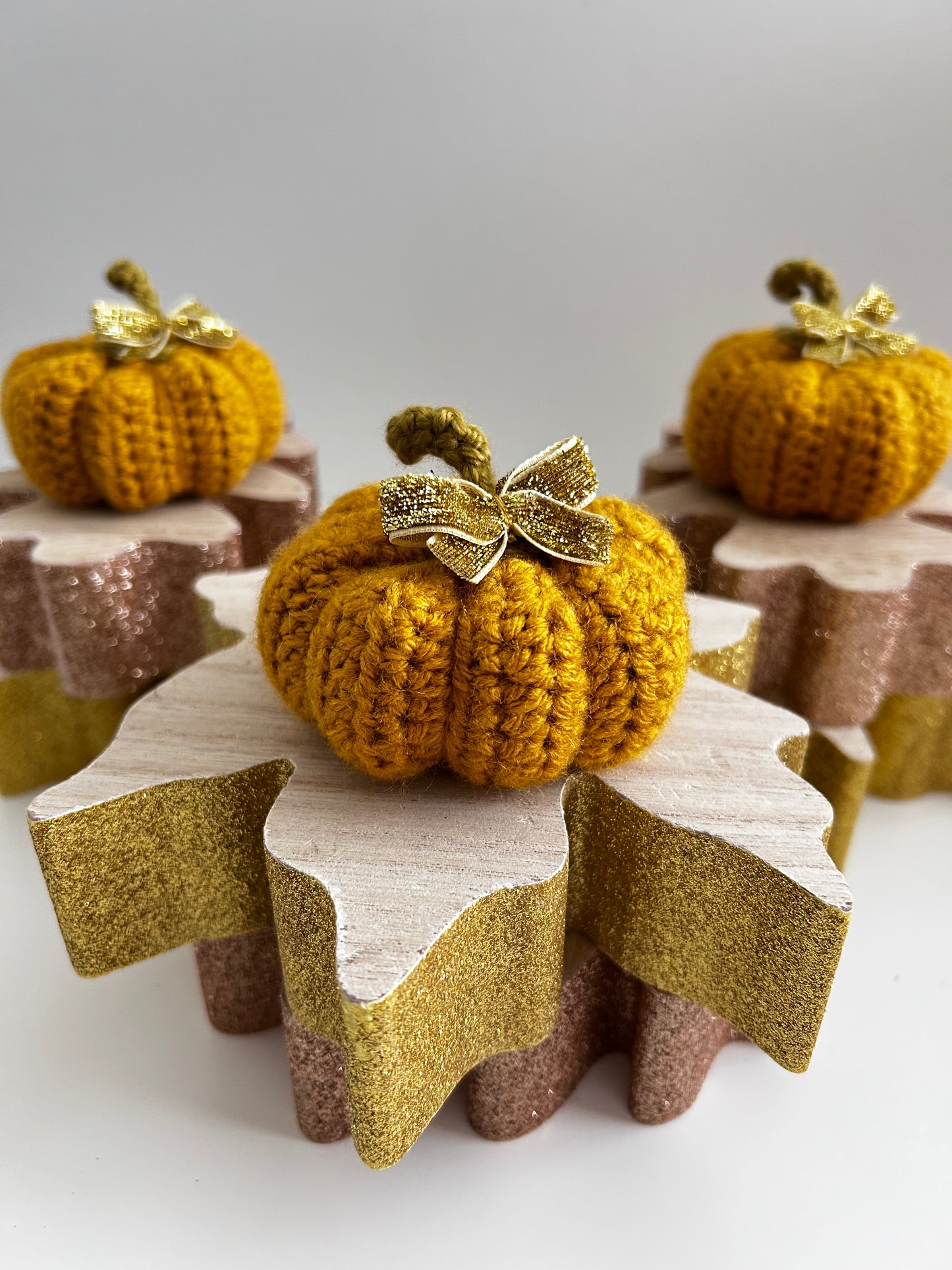 Crochet Gold Bow Yellow Pumpkin