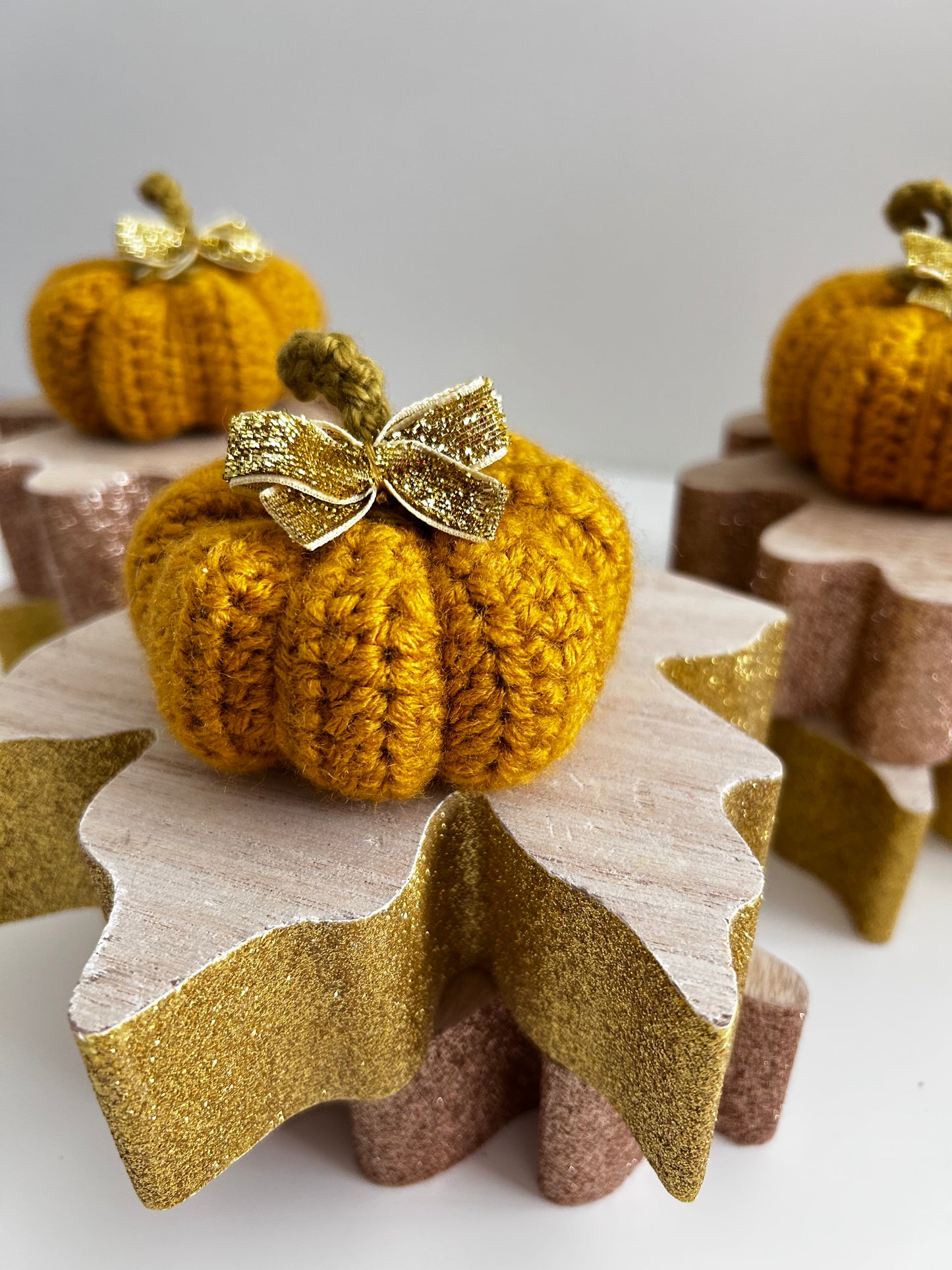 Crochet Gold Bow Yellow Pumpkin