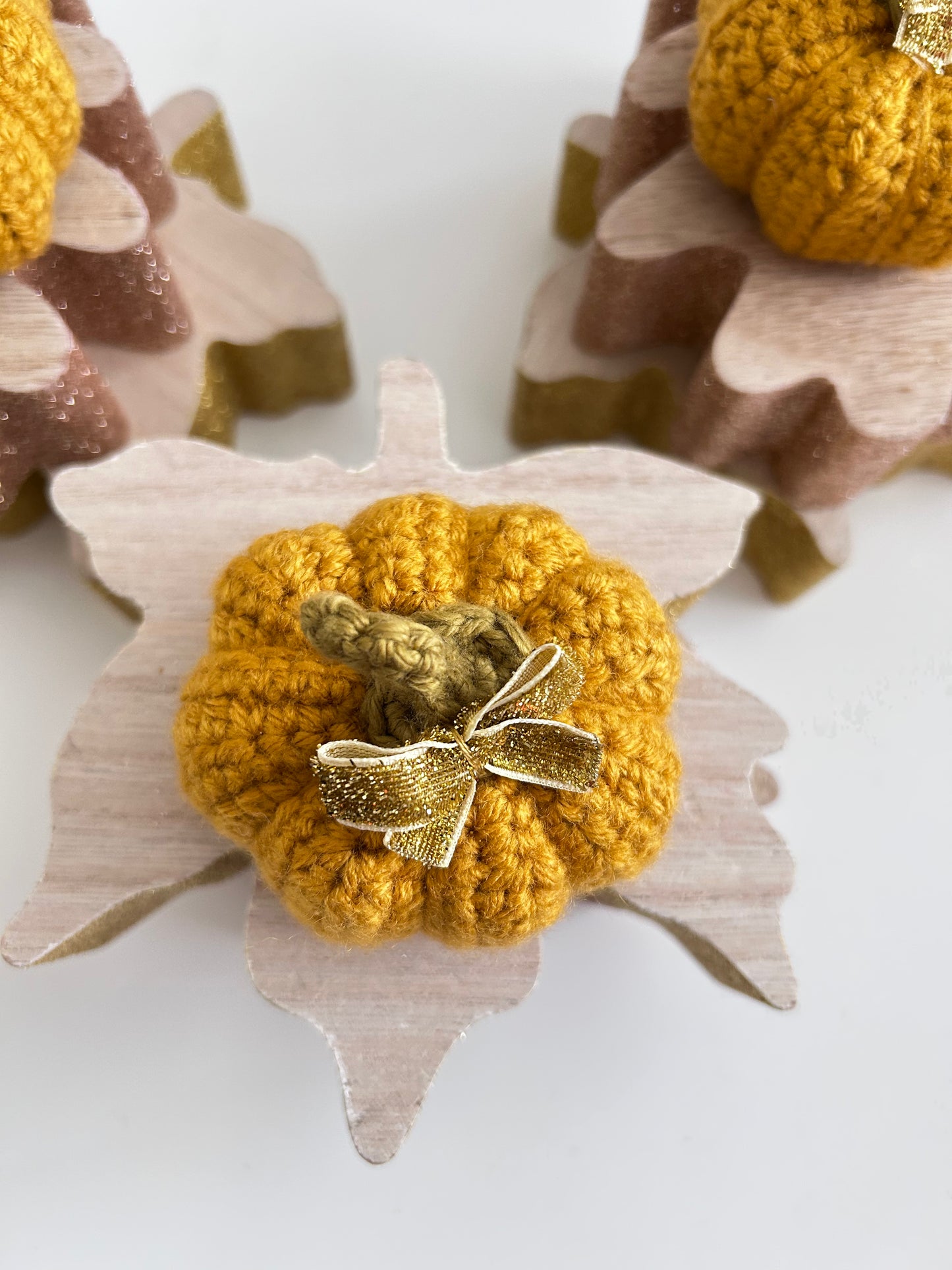 Crochet Gold Bow Yellow Pumpkin
