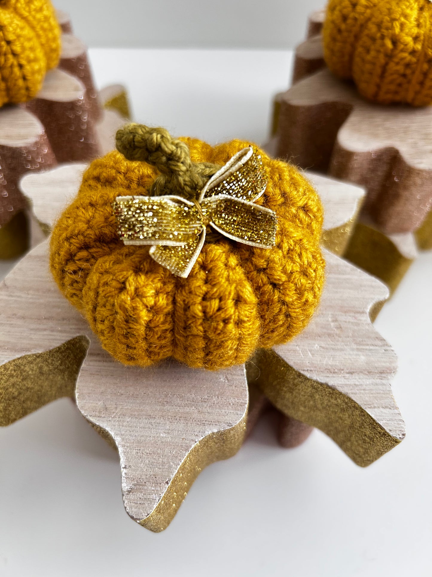 Crochet Gold Bow Yellow Pumpkin